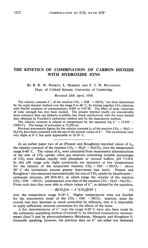 The kinetics of combination of carbon dioxide with hydroxide ions