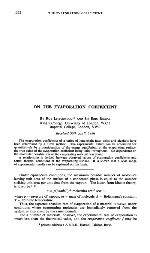 On the evaporation coefficient