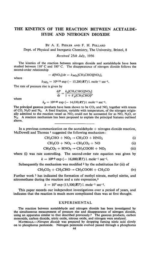 The kinetics of the reaction between acetaldehyde and nitrogen dioxide