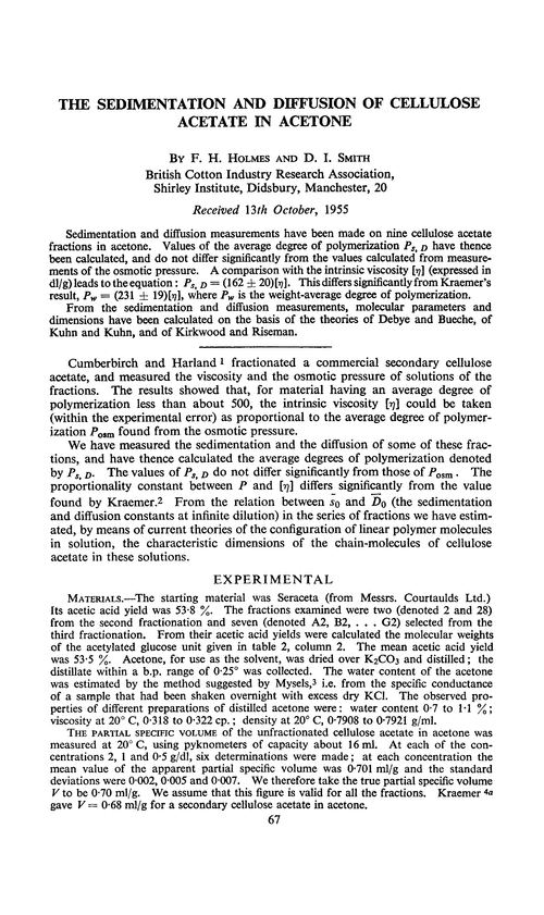 The sedimentation and diffusion of cellulose acetate in acetone