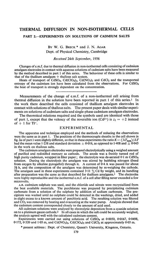 Thermal diffusion in non-isothermal cells. Part 2.—Experiments on solutions of cadmium salts