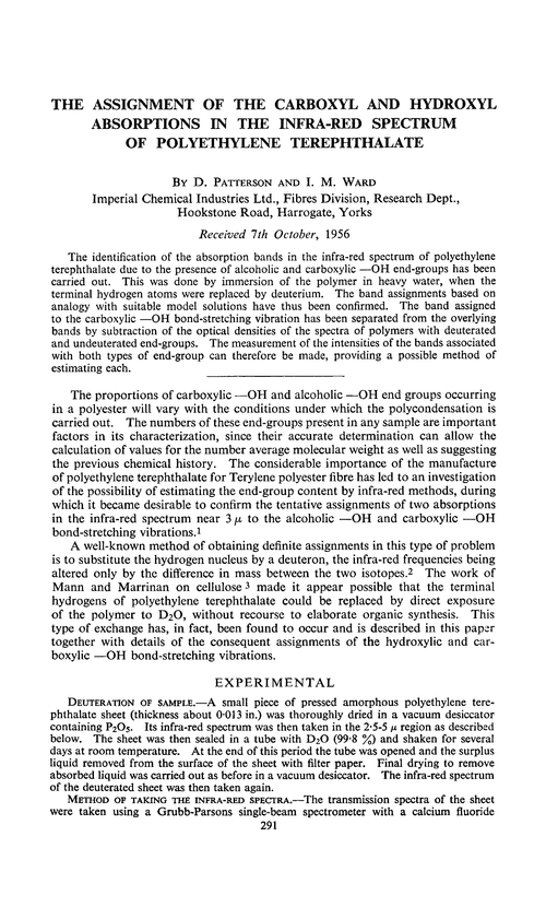 The assignment of the carboxyl and hydroxyl absorptions in the infra-red spectrum of polyethylene terephthalate