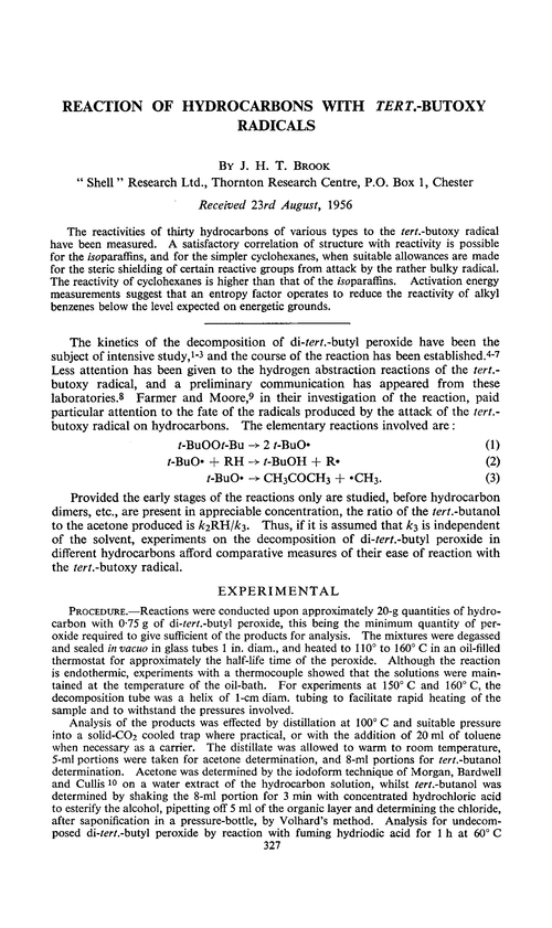 Reaction of hydrocarbons with tert.-butoxy radicals