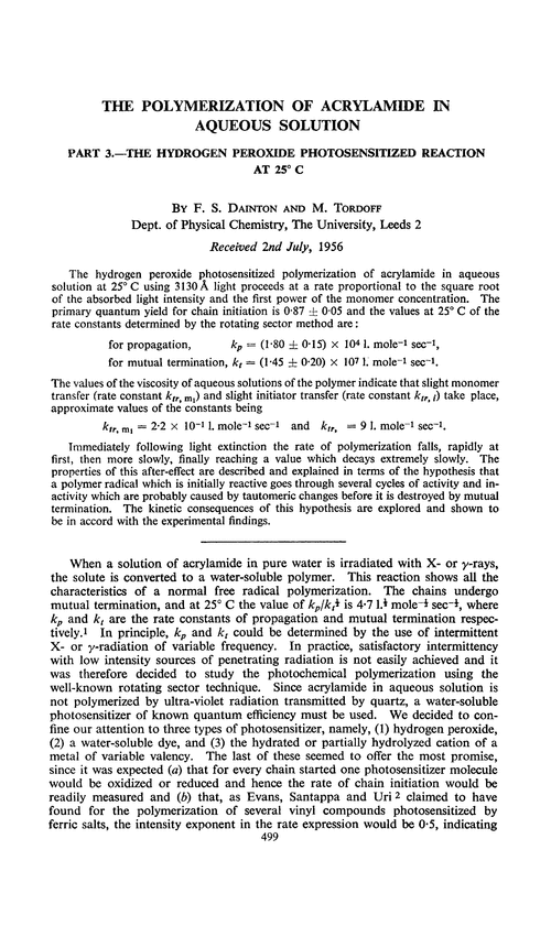 The polymerization of acrylamide in aqueous solution. Part 3.—The hydrogen peroxide photosensitized reaction at 25° C