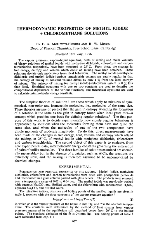 Thermodynamic properties of methyl iodide + chloromethane solutions