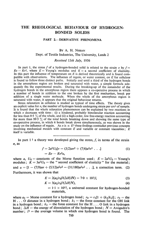The rheological behaviour of hydrogen-bonded solids. Part 2.—Derivative phenomena