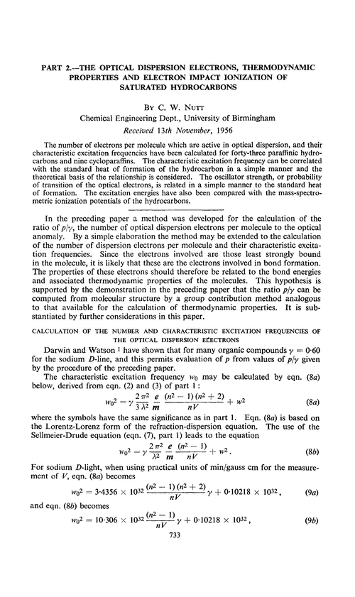 Part 2.—the optical dispersion electrons, thermodynamic properties and electron impact ionization of saturated hydrocarbons