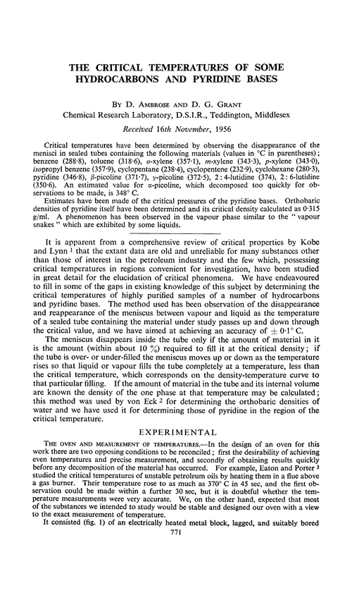 The critical temperatures of some hydrocarbons and pyridine bases