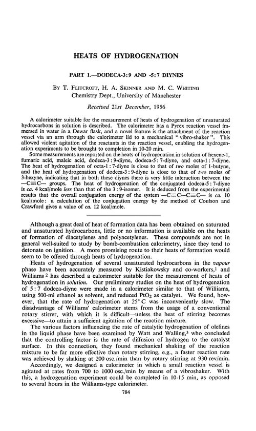 Heats of hydrogenation. Part 1.—Dodeca-3:9 and -5:7 diynes