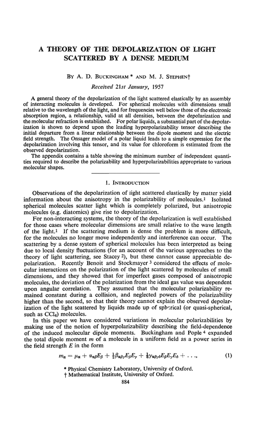 A theory of the depolarization of light scattered by a dense medium