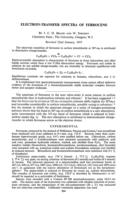 Electron-transfer spectra of ferrocene