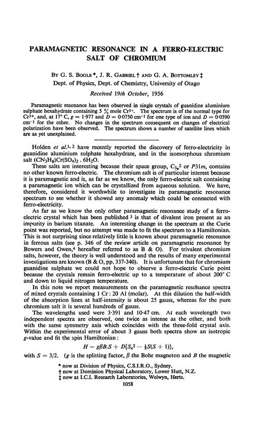 Paramagnetic resonance in a ferro-electric salt of chromium