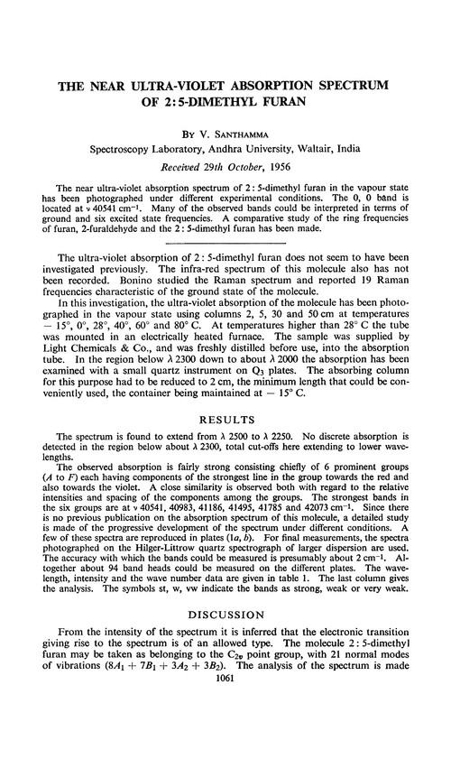The near ultra-violet absorption spectrum of 2 : 5-dimethyl furan