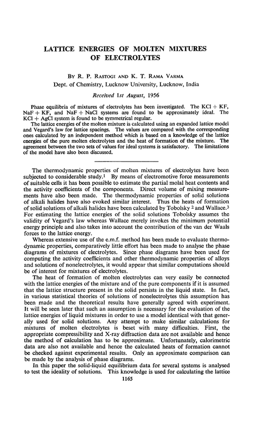Lattice energies of molten mixtures of electrolytes