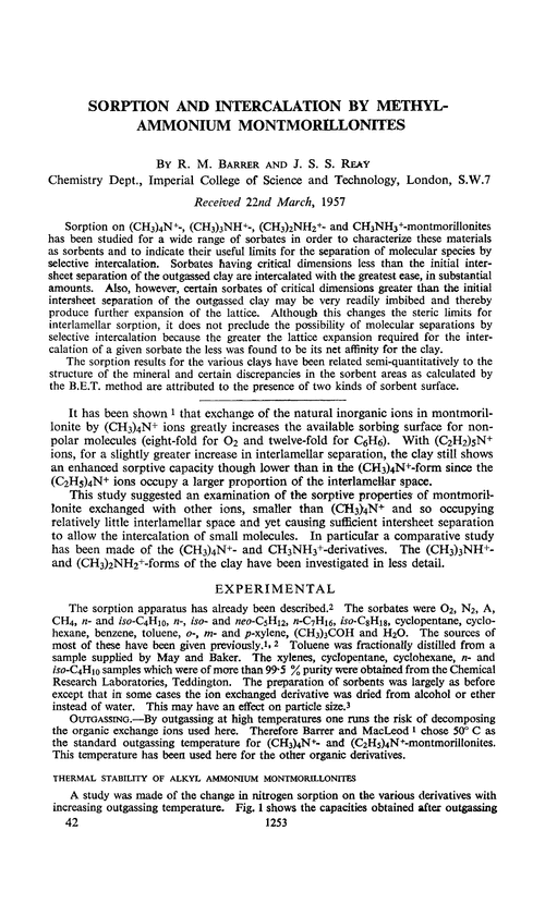 Sorption and intercalation by methyl-ammonium montmorillonites