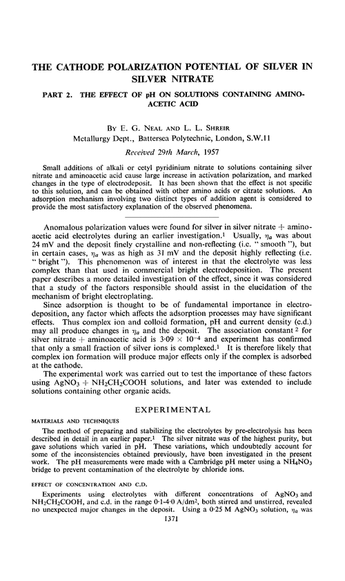 The cathode polarization potential of silver in silver nitrate. Part 2. The effect of pH on solutions containing aminoacetic acid