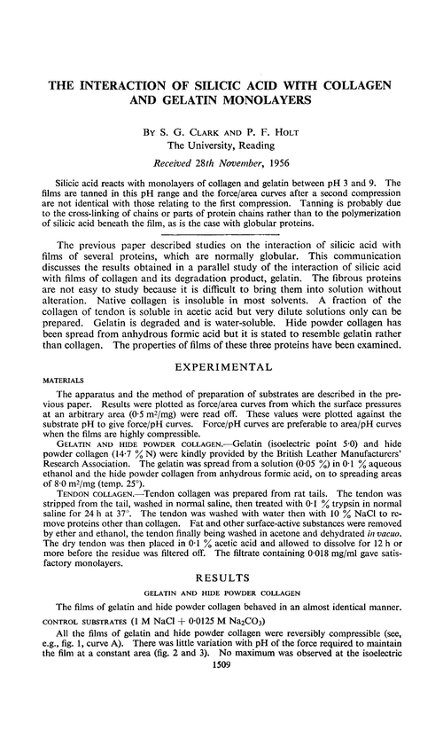 The interaction of silicic acid with collagen and gelatin monolayers