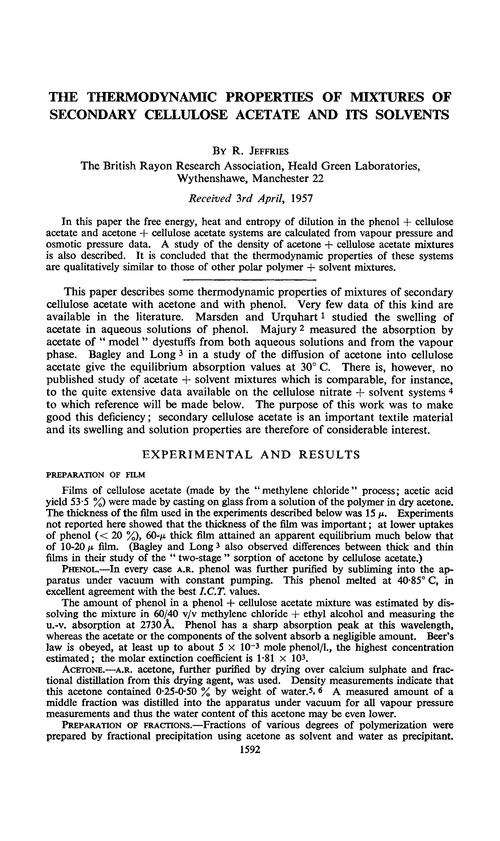 The thermodynamic properties of mixtures of secondary cellulose acetate and its solvents