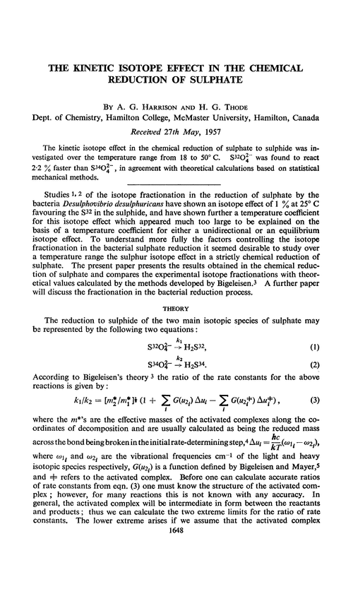 The kinetic isotope effect in the chemical reduction of sulphate