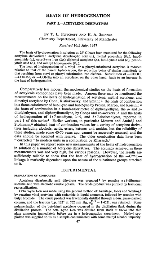 Heats of hydrogenation. Part 2.—Acetylene derivatives