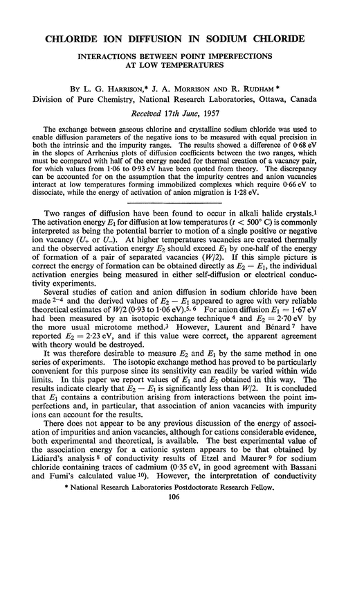 Chloride ion diffusion in sodium chloride. Interactions between point imperfections at low temperatures