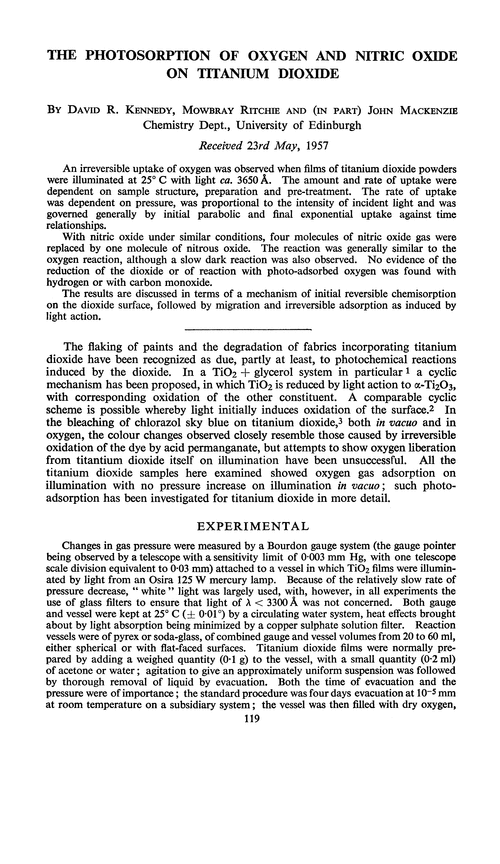 The photosorption of oxygen and nitric oxide on titanium dioxide