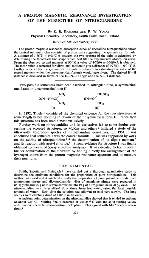 A proton magnetic resonance investigation of the structure of nitroguanidine