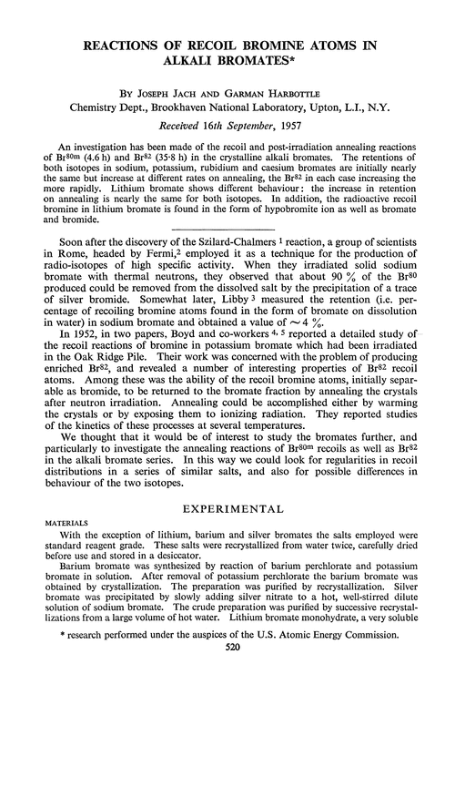 Reactions of recoil bromine atoms in alkali bromates