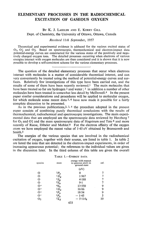 Elementary processes in the radiochemical excitation of gaseous oxygen