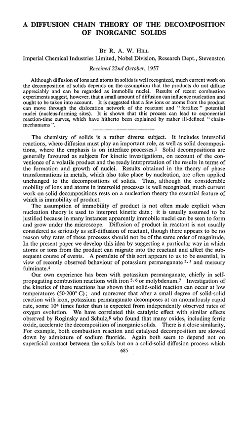 A diffusion chain theory of the decomposition of inorganic solids