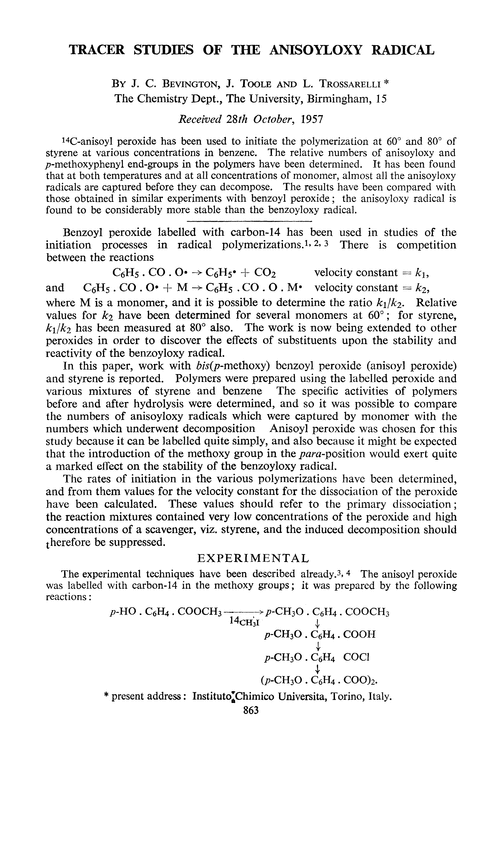 Tracer studies of the anisoyloxy radical