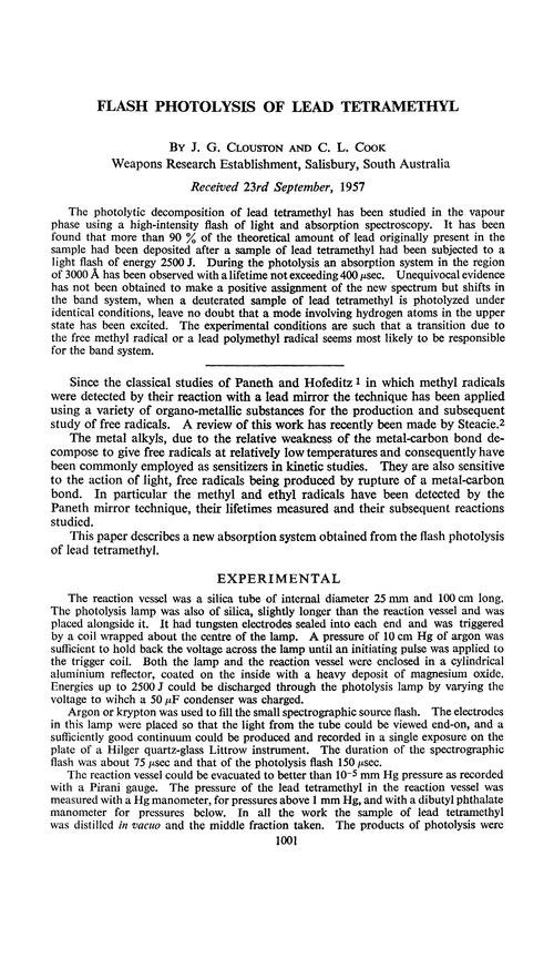 Flash photolysis of lead tetramethyl