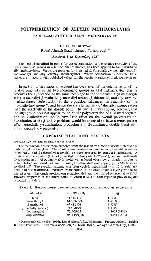 Polymerization of allylic methacrylates. Part 2.—Substituted allyl methacrylates