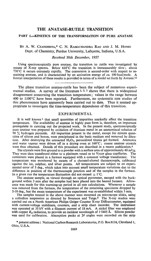 The anatase-rutile transition. Part 1.—Kinetics of the transformation of pure anatase