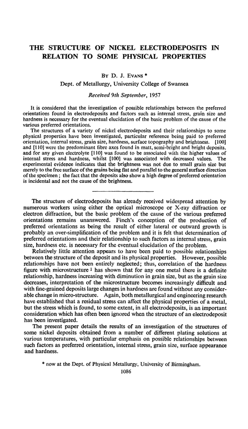 The structure of nickel electrodeposits in relation to some physical properties