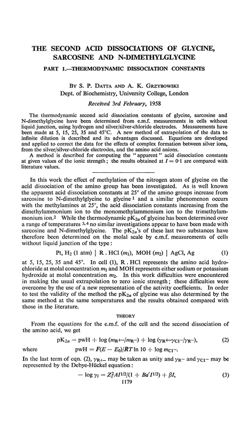 The second acid dissociations of glycine, sarcosine and N-dimethylglycine. Part 1.—Thermodynamic dissociation constants