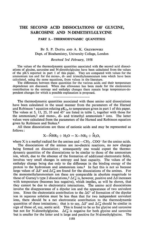 The second acid dissociations of glycine, sarcosine and N-dimethylglycine. Part 2.—Thermodynamic quantities