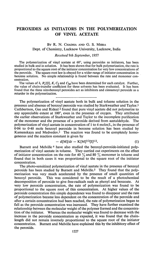 Peroxides as initiators in the polymerization of vinyl acetate