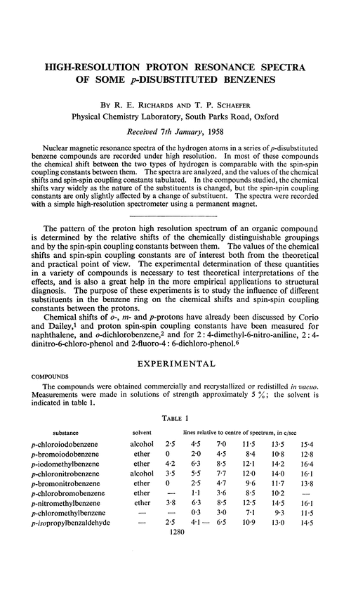 High-resolution proton resonance spectra of some p-disubstituted benzenes