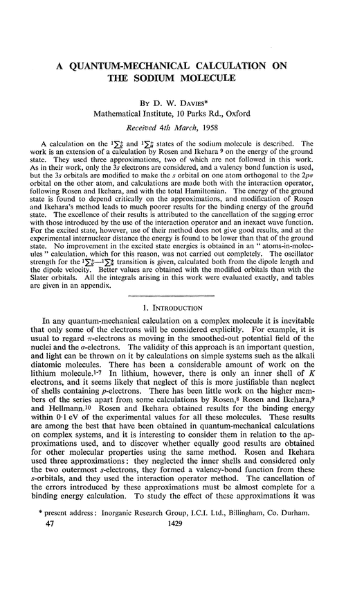 A quantum-mechanical calculation on the sodium molecule
