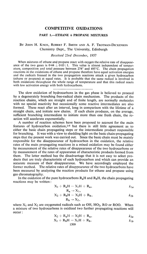 Competitive oxidations. Part 1.—Ethane + propane mixtures