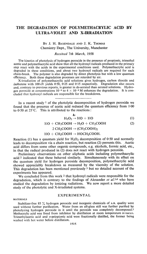 The degradation of polymethacrylic acid by ultra-violet and X-irradiation