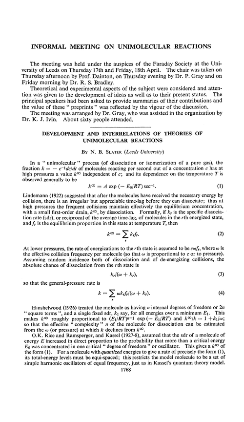 Informal meeting on unimolecular reactions