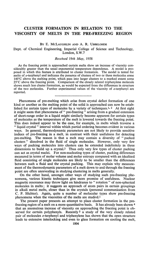Cluster formation in relation to the viscosity of melts in the pre-freezing region