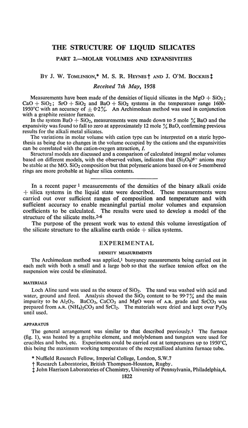 The structure of liquid silicates. Part 2.—Molar volumes and expansivities