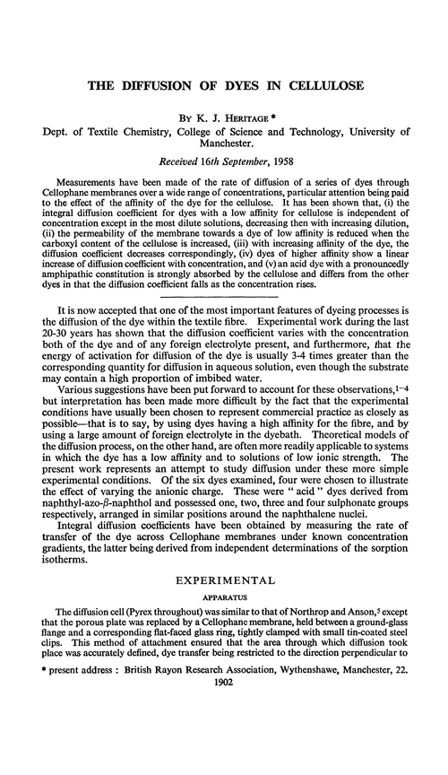 The diffusion of dyes in cellulose
