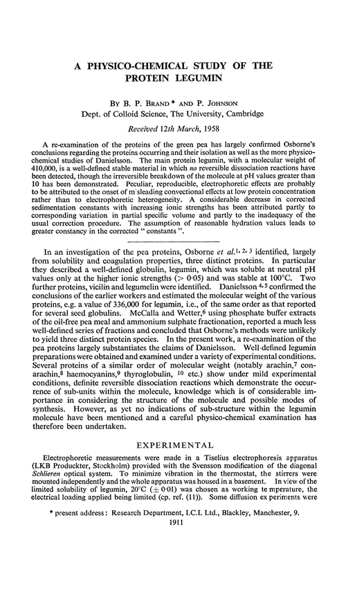 A physico-chemical study of the protein legumin