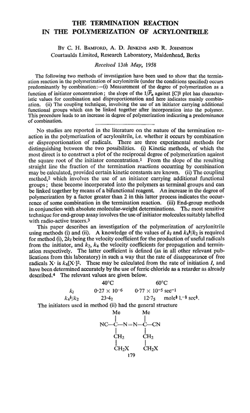 The termination reaction in the polymerization of acrylonitrile