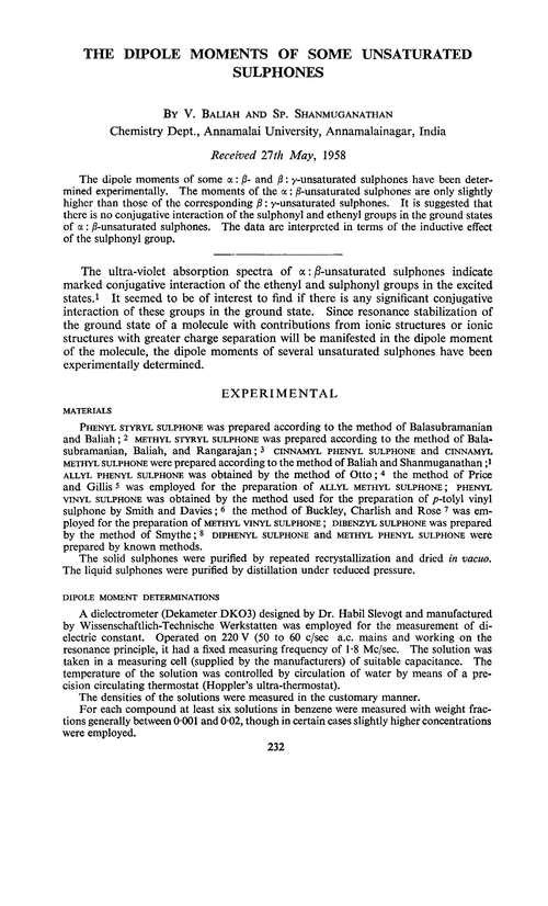 The dipole moments of some unsaturated sulphones