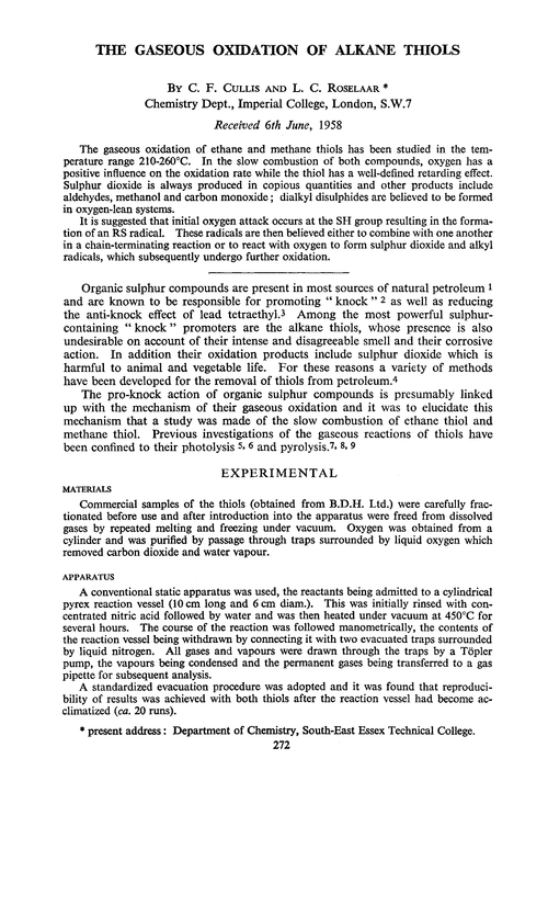 The gaseous oxidation of alkane thiols
